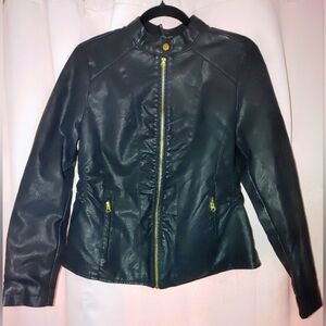 Baccini NEW Black Solid Faux Leather Jacket